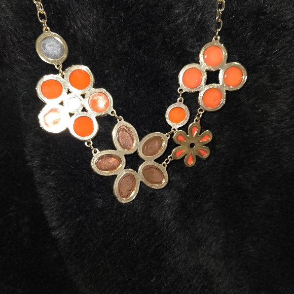 Orange and Gold Floral Statement Necklace - Picture 4 of 5